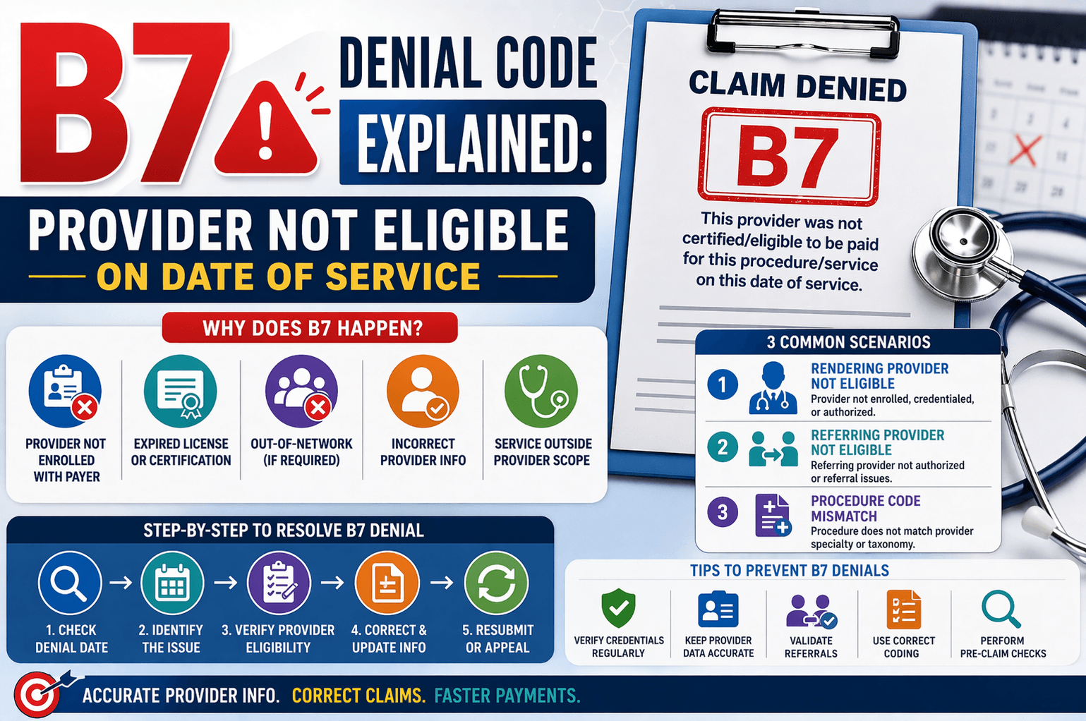 B7 denial in medical billing for provider not eligible on date of service