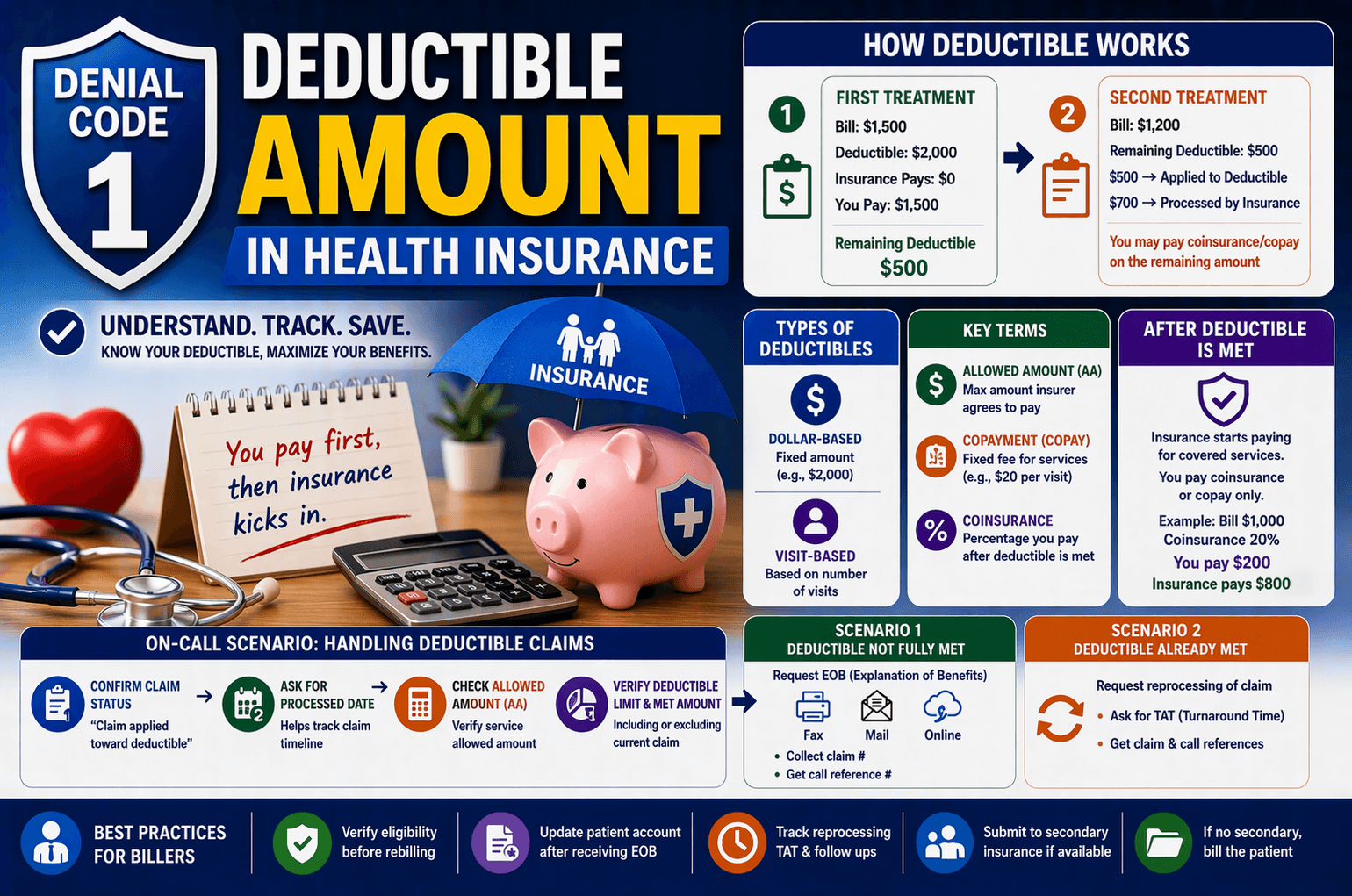denial code 1 deductible explained medical billing