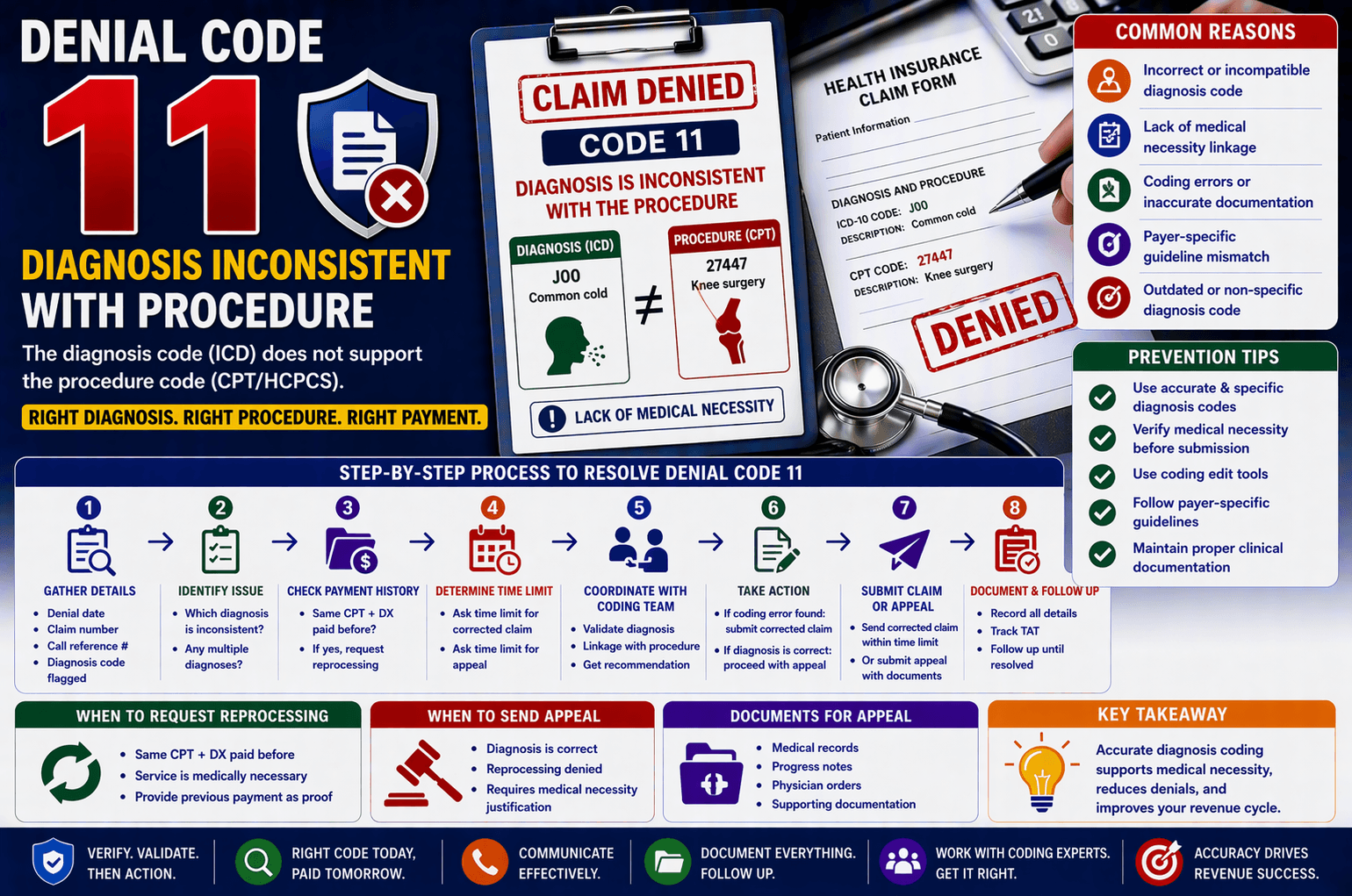 denial code 11 diagnosis inconsistent with procedure medical billing