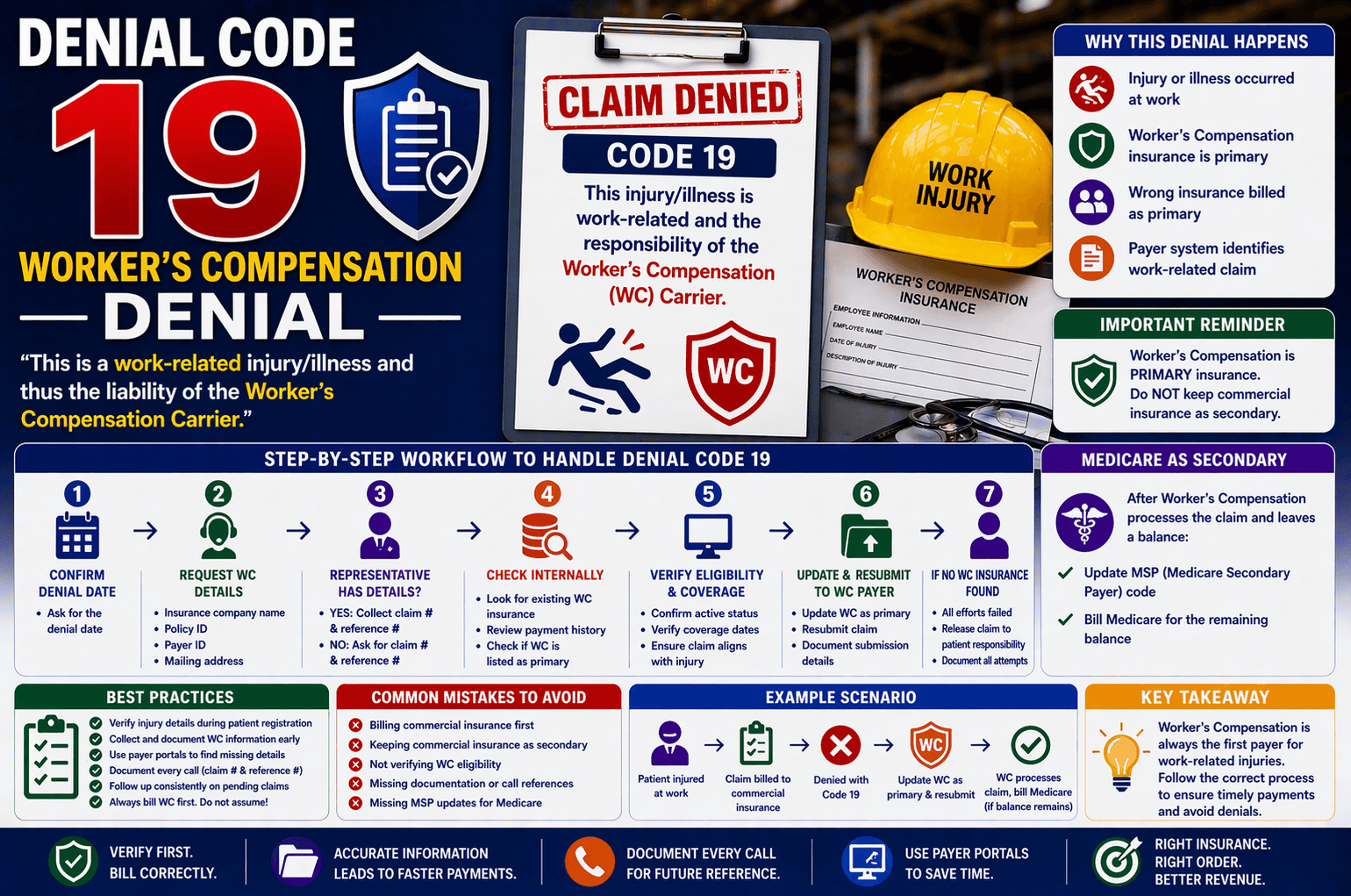 denial code 19 workers compensation medical billing work related injury claim