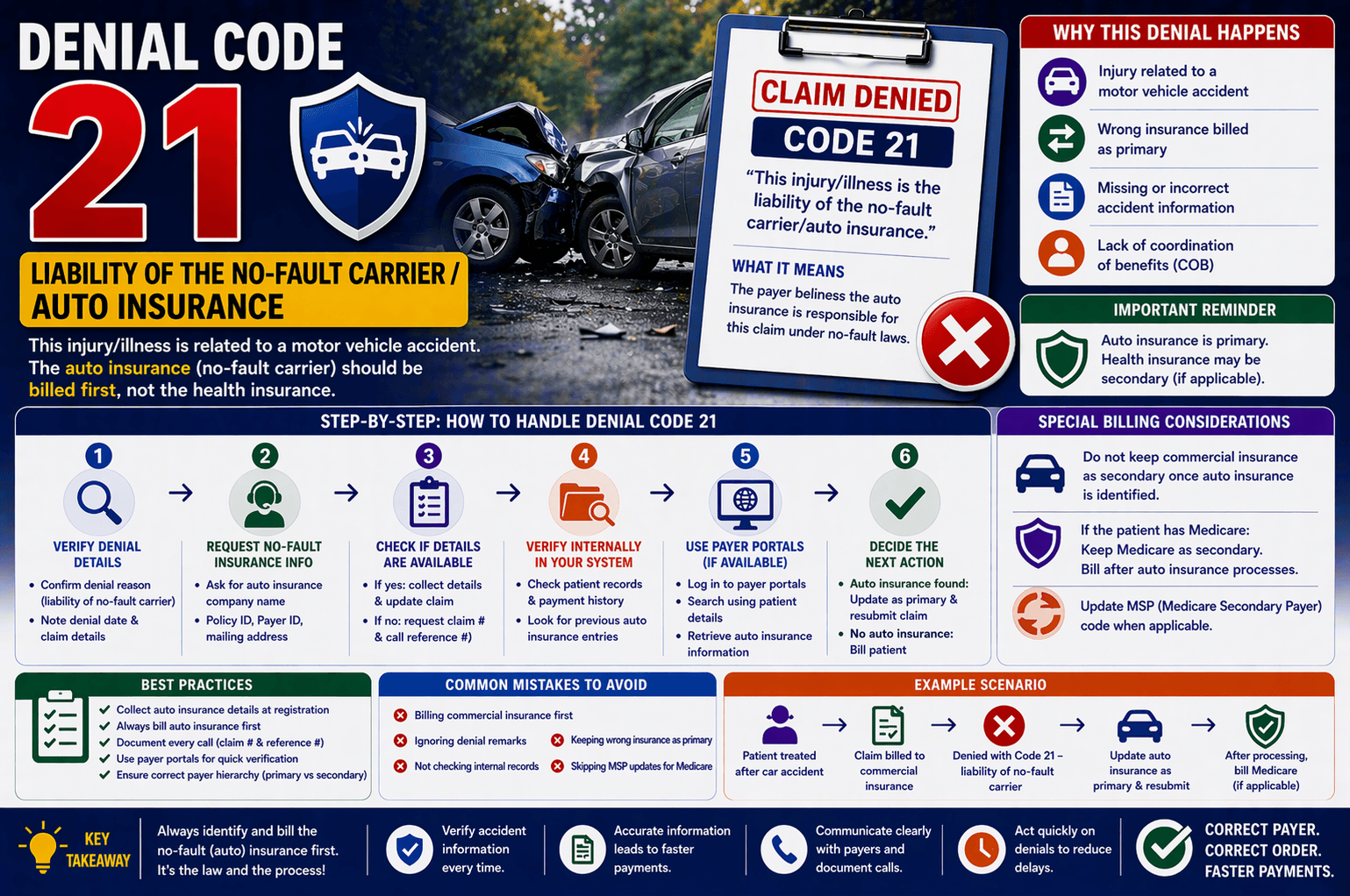 denial code 21 no fault insurance auto accident claim medical billing