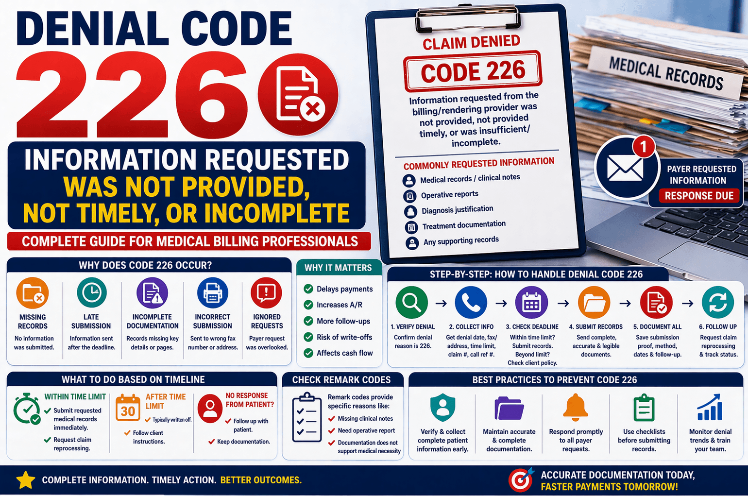 Denial code 226 in medical billing due to missing medical records