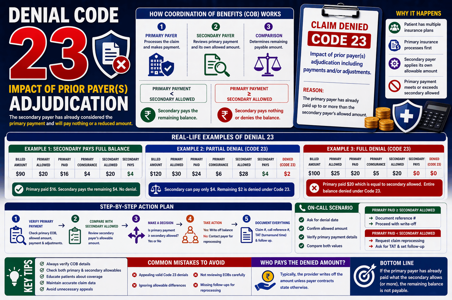 Denial code 23 prior payer adjudication secondary insurance denial