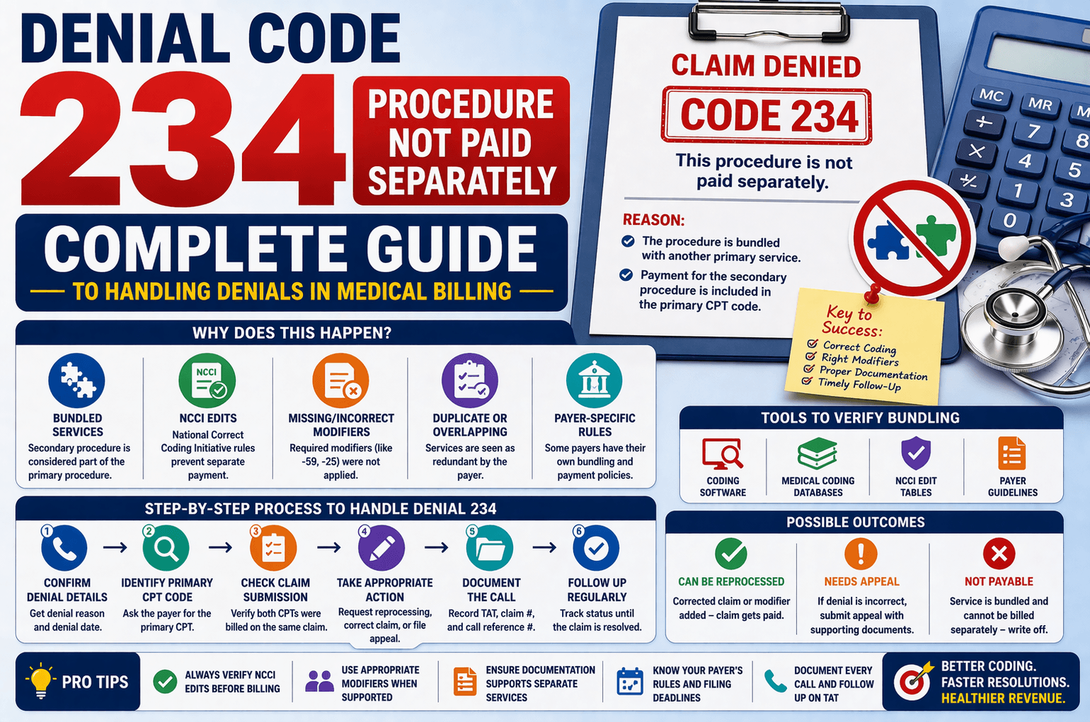 Denial code 234 in medical billing procedure not paid separately