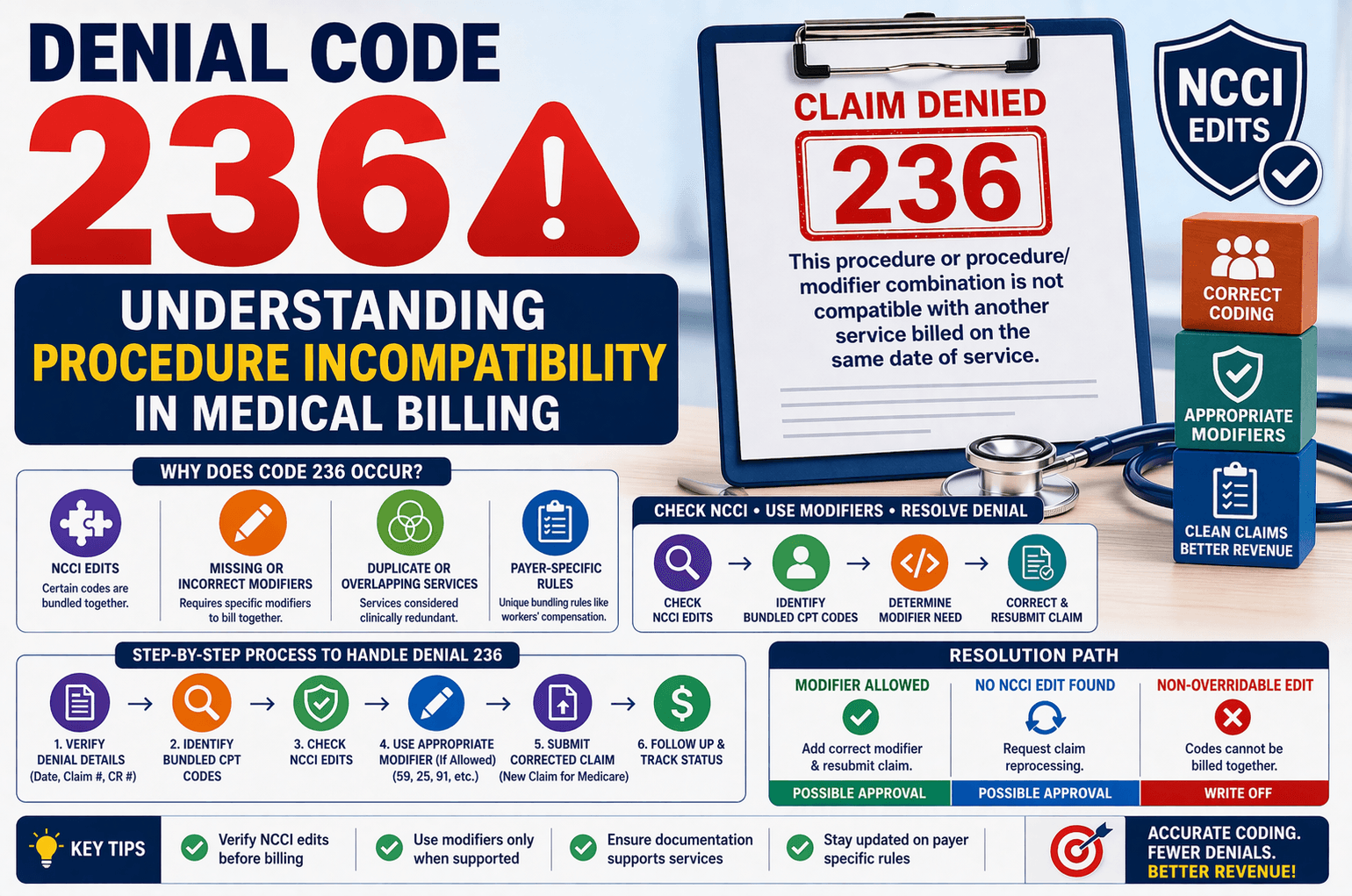 Denial code 236 in medical billing for incompatible procedure combination