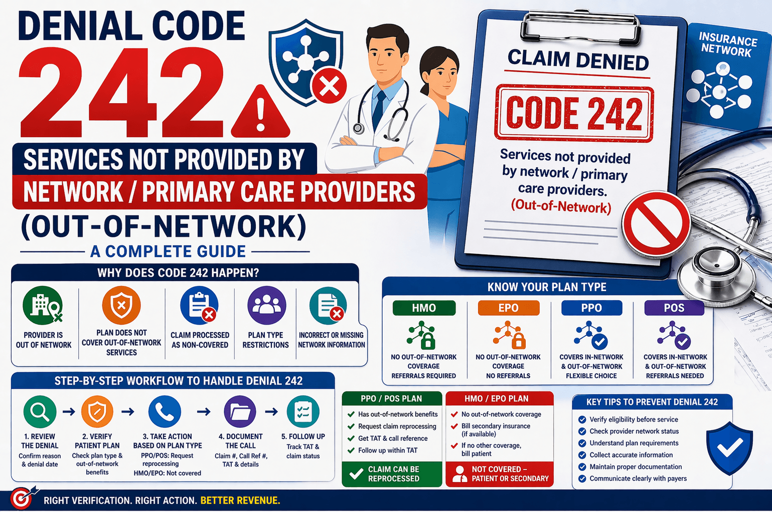 Denial code 242 in medical billing for out of network provider services