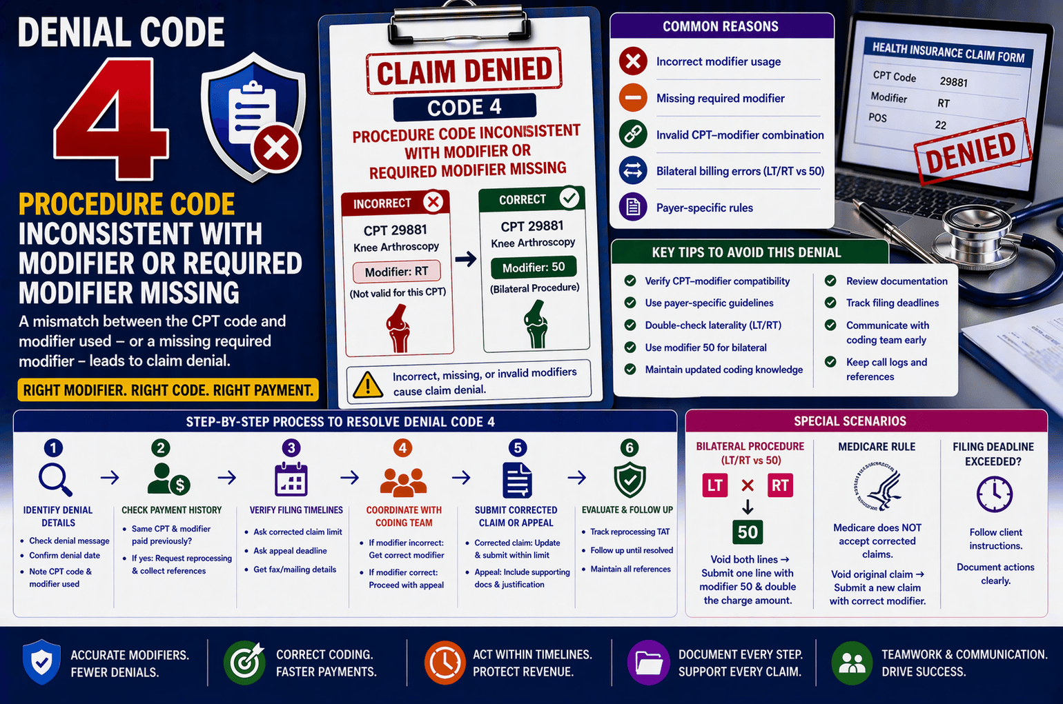 denial code 4 procedure code inconsistent with modifier medical billing