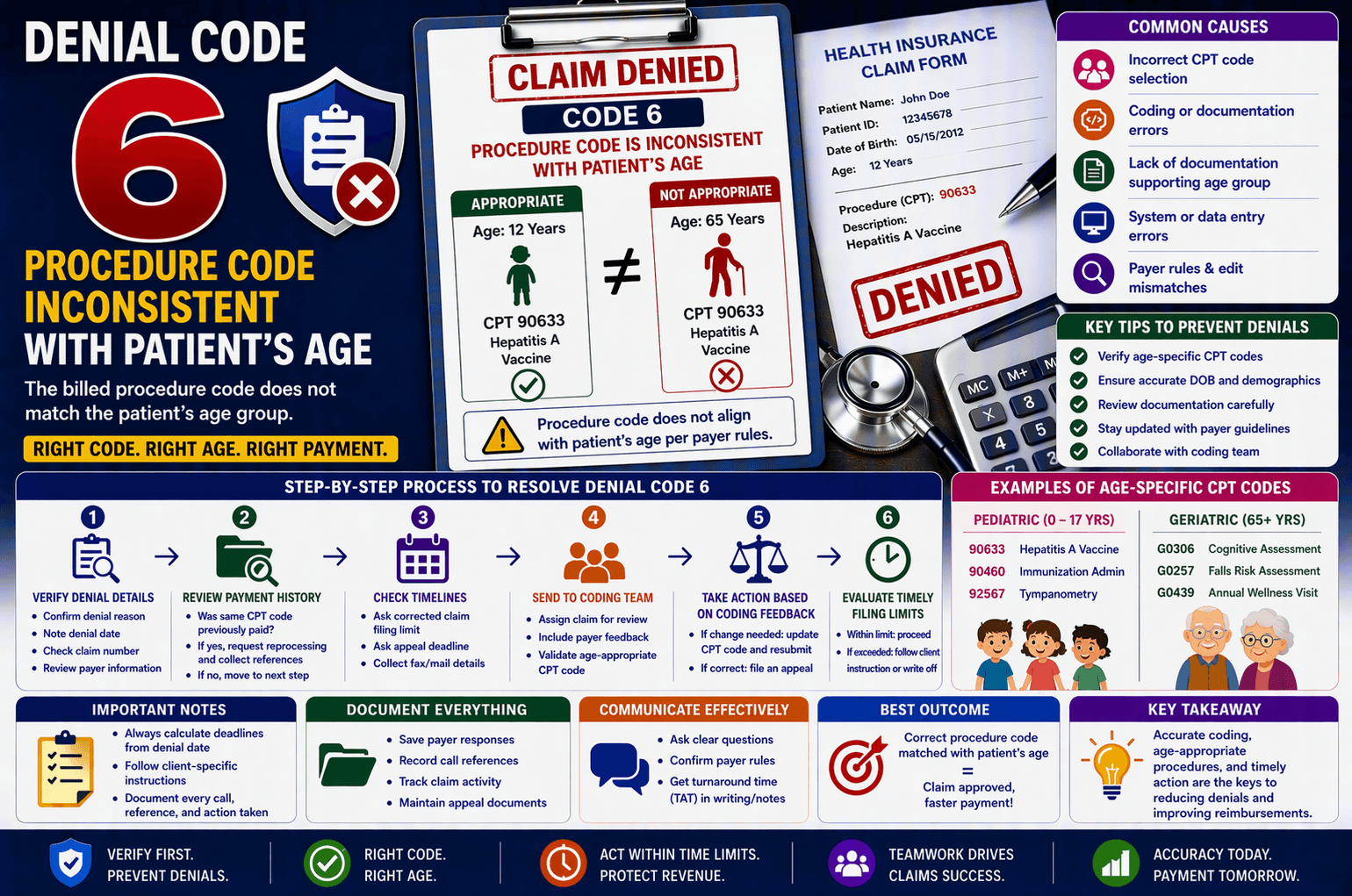 denial code 6 procedure inconsistent with patient age medical billing