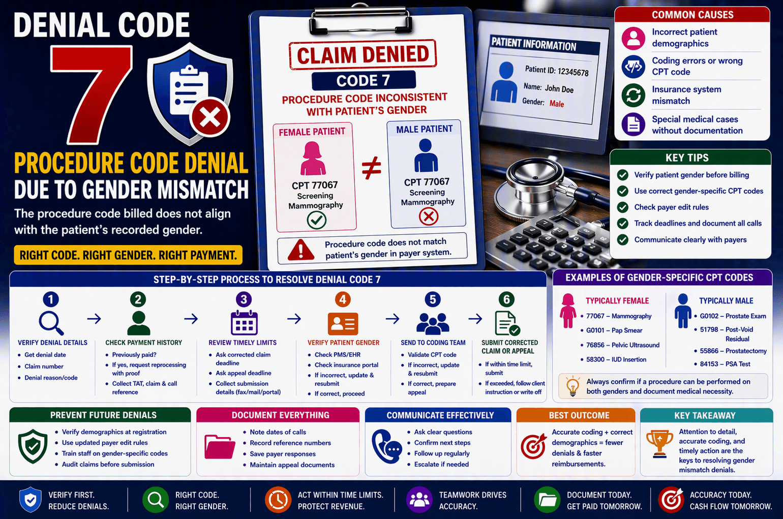 denial code 7 procedure code inconsistent with patient gender medical billing