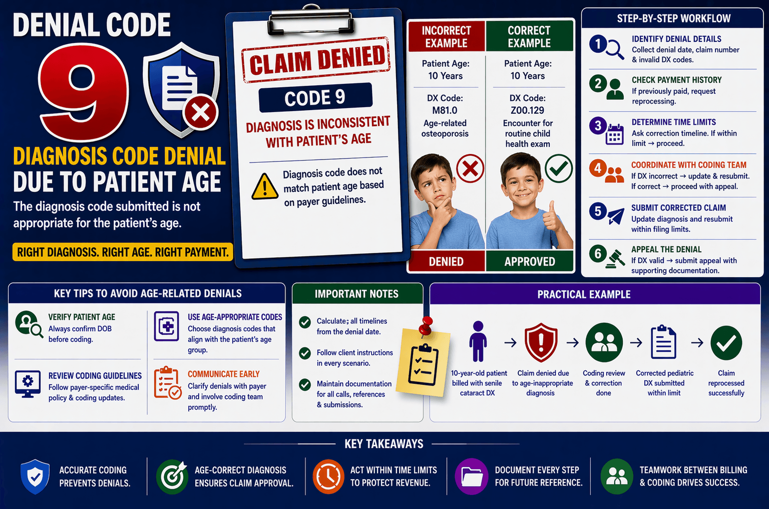 denial code 9 diagnosis inconsistent with patient age medical billing
