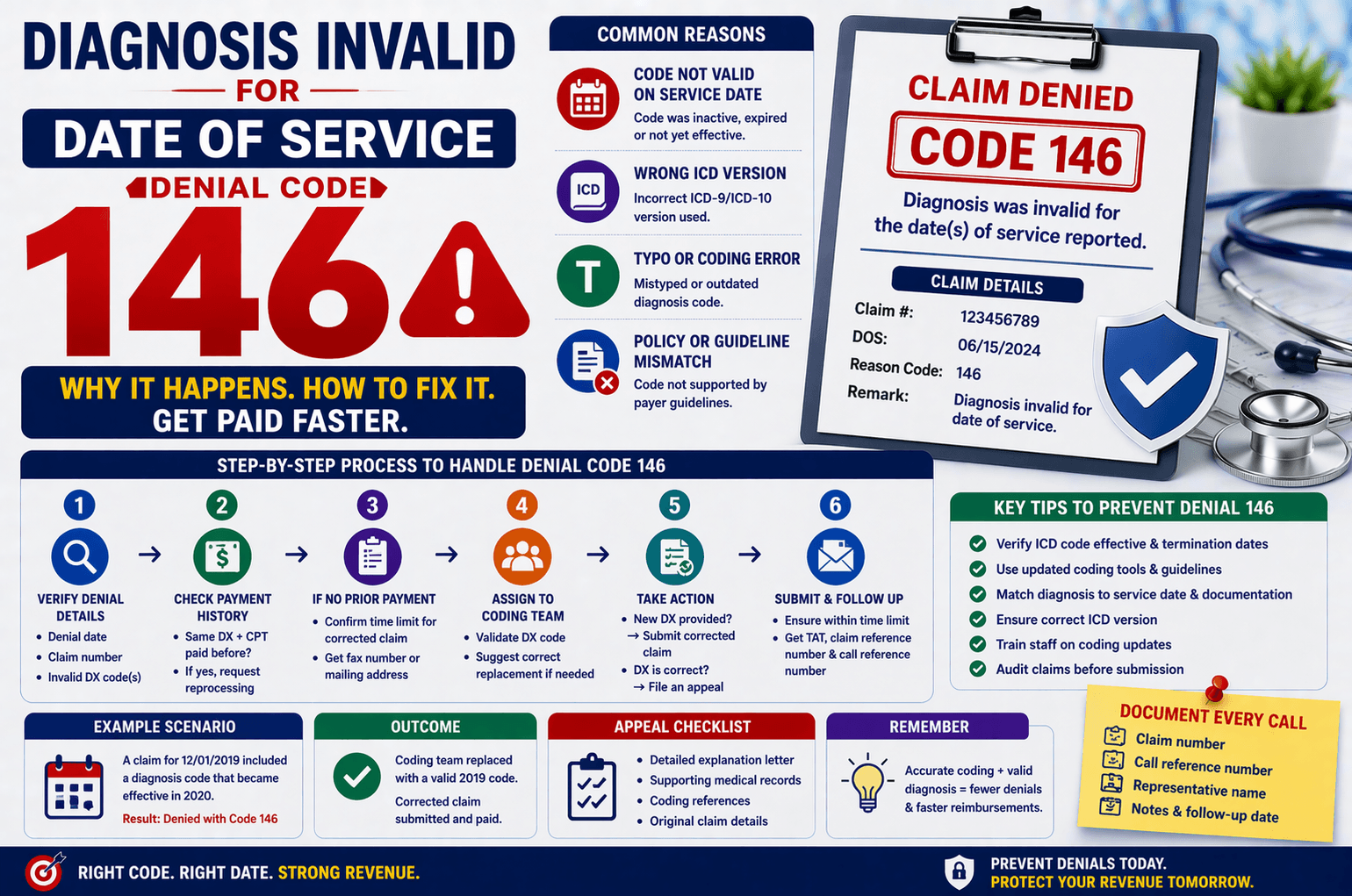 Denial code 146 in medical billing diagnosis invalid for date of service