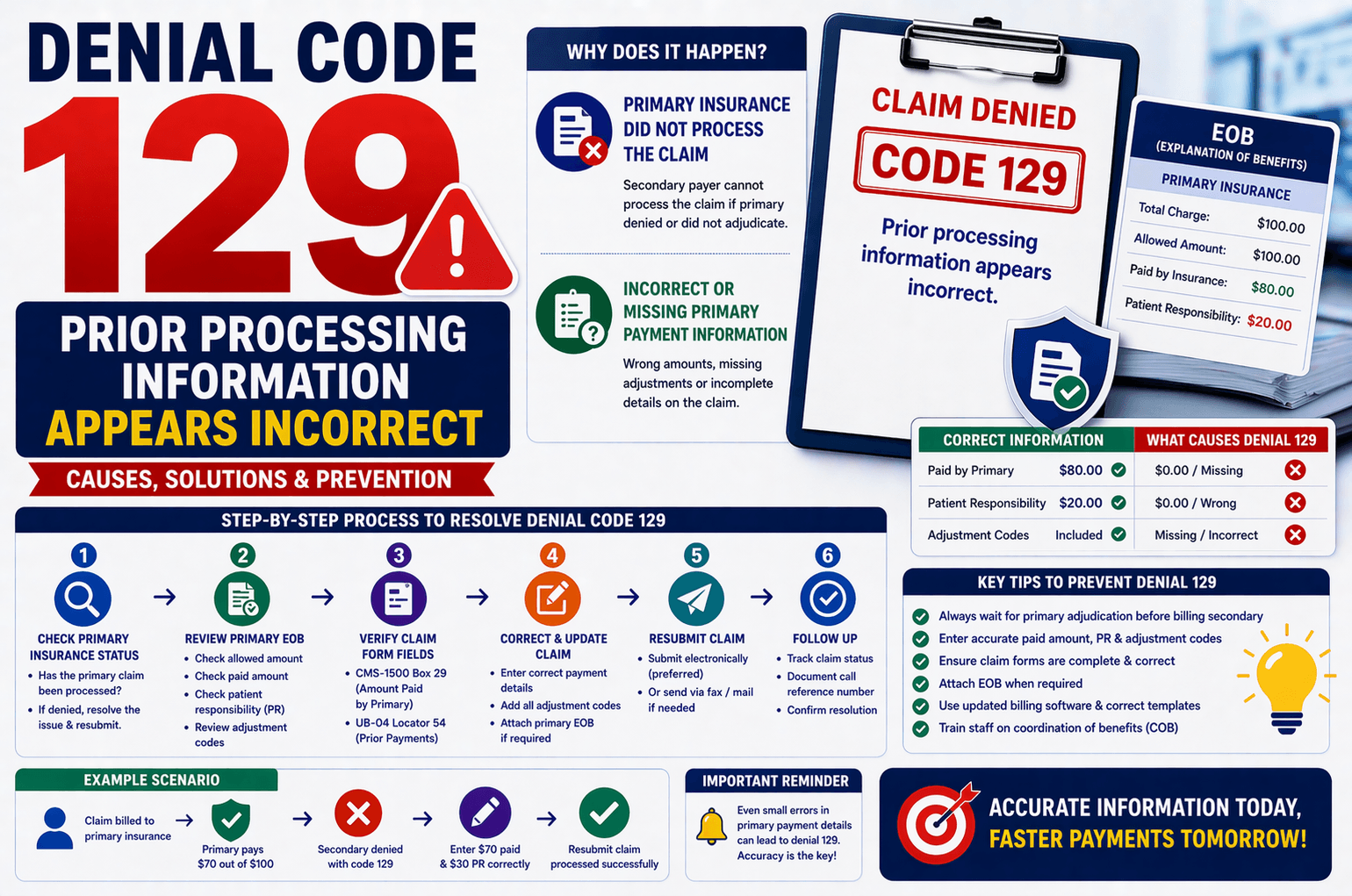 Denial code 129 in medical billing prior processing information incorrect