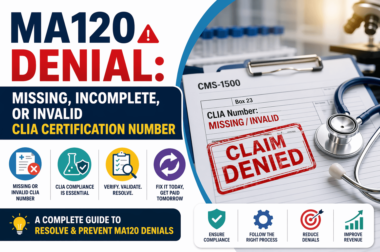 MA120 denial in medical billing related to missing CLIA number