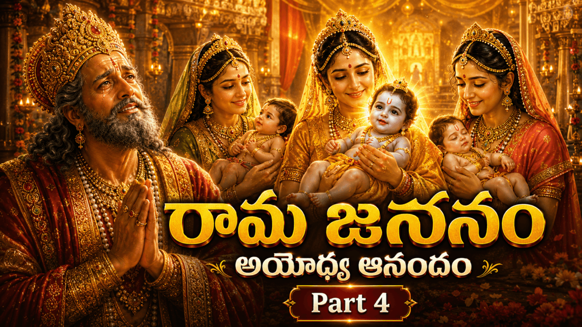 Ramayana – Part 4 The Birth of Sri Rama, Bharata, Lakshmana, and Shatrughna — Celebrations in Ayodhya and Their Childhood Qualities